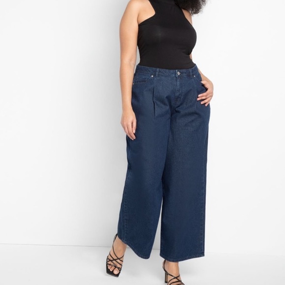 Eloquii Pants - Eloquii Wide Leg Pleated Jeans